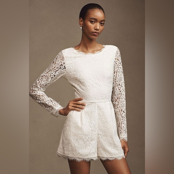 BHLDN Pants - NWT BHLDN Mock-Neck Long-Sleeve Bow-Back Lace Romper